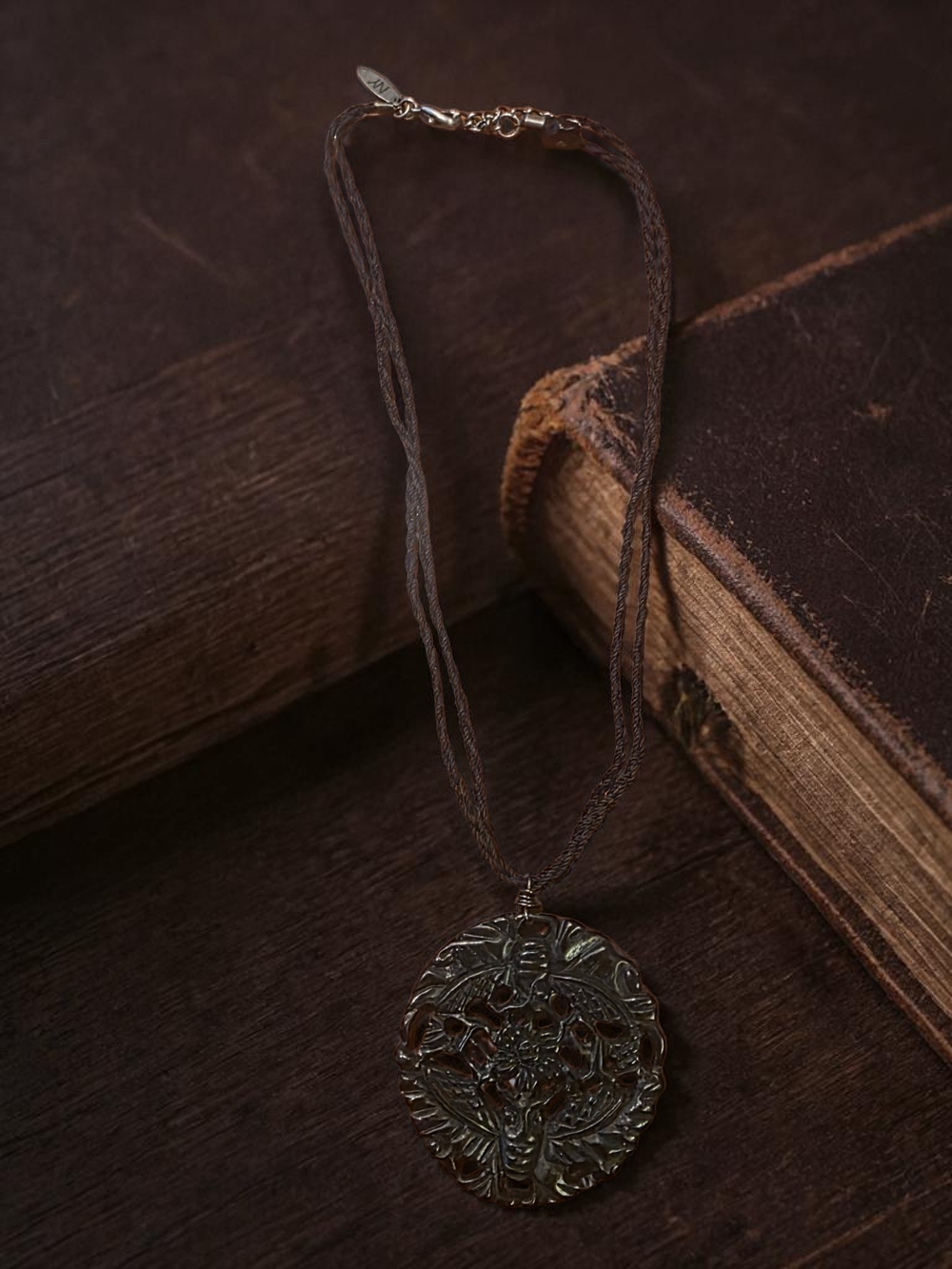 Vintage Bronzetone Filigree Floral Medallion Necklace
